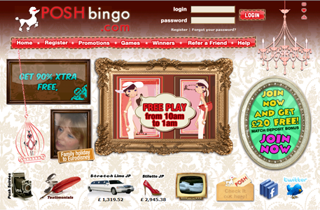 Join Posh Bingo for Free and get  £20 Free Bingo Money+ 200% Bingo Bonus